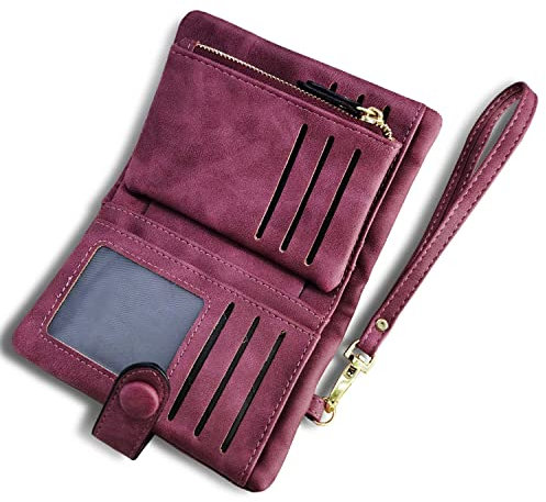 AOXONEL Damen Bifold Leather Wallet RFID blockiert Damen Armband mit kartenhalter-id Fenster geldbörse Small (lila)