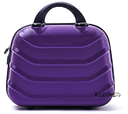 R.Leone Valigia da 1 pezzo Fino a Set 4 Trolley Rigido grande, medio, bagaglio a mano e beauty case 4 ruote in ABS 2026 (Viola, XS Beauty case)