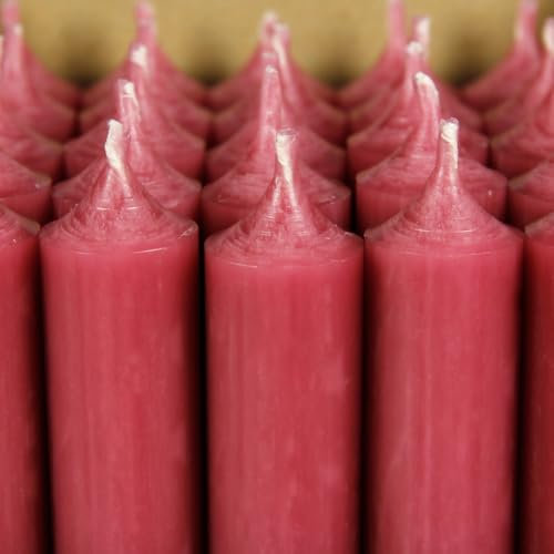 Bütic GmbH Stabkerzen durchgefärbt 100mm x Ø 22mm, Kerzen hochgereinigt, Brenndauer 4h, geruchsneutral, rußarm mit rückstandsfreiem Abbrand, Farbe:Altrosa, Set mit:25 Stück
