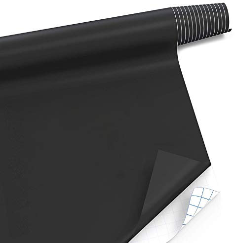 Jzhen Vinilo Lámina de Pizarra Negra, Pizarra Adhesiva Reutilizable de Polipropileno para Escribir y Borrar, 45 x 200 cm, Color Negro
