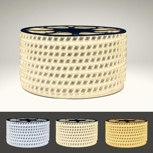 SILAMP Ruban LED 220V Recoupable 50M IP65 2835 180LED/m Triple Rangée - Blanc Chaud 2300K - 3500K
