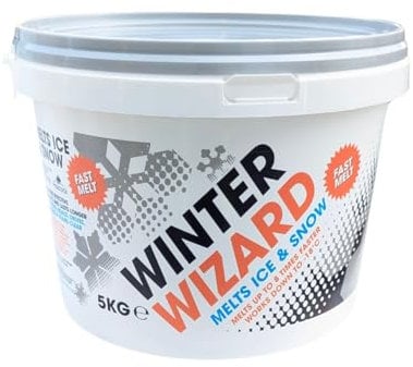 Winter Wizard White De-Icing Salt Fast Melt for Clearing Paths and Driveways of Ice and Snow Cleaner Than Grit Rock Salt - 5kg Tub