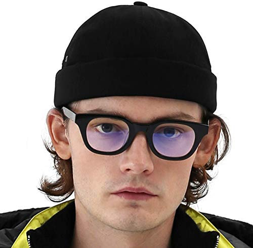 UNDERCONTROL Cappello da Pescatore Vintage Senza Visiera da Marinaio con Polsini arrotolati, Senza Visiera, con Teschio Miki, Cinturino in Pelle, per Uomo e Donna - Made in Korea - (Nero)