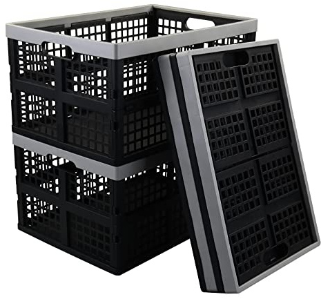Asking Collapsible Utility Crates, 4 Pack 42L Stackable Containers Crates