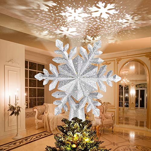 Avoalre Estrella Árbol Navidad con Proyector LED de Copo de Nieve Giratorio Luces Decoración para Hogar Oficina Bar Hotel - Plata
