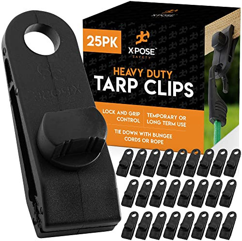 Paquete de 25 clips de lona reutilizables resistentes – Uso con toldo de campaña, toldo, camping, cubierta de barco, cubierta de coche, piscina o sombra de sol – por Xpose Safety