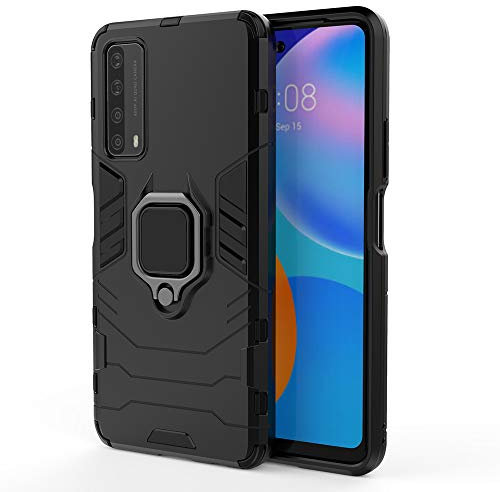 TANYO Hülle für Huawei P smart 2021, Schutzhülle TPU/PC Handyhülle mit Ständer, Stoßfest Bumper Armor Case Hybrid Cover Schwarz