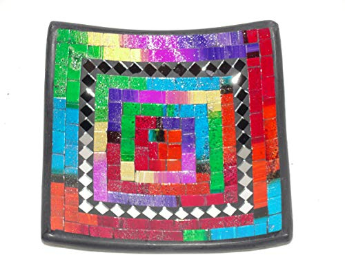 Deko - Schale Glasmosaik Schale eckig bunt Mehrfarbig mit Spiegel 30cm Mosaikschale