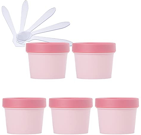 TIANZD 5 Pièces Pot Cosmétique en Plastique Rose de 100 ml avec Couvercle, Bol de Masque Pots de crème de vides contenant 100 g Pour des Produits Cosmétiques Boue de Masque avec Spatules