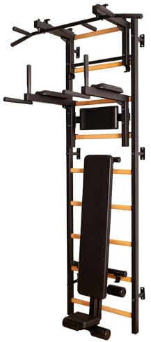 BenchK Sprossenwand Fitness-System 733 | DIN EN 12346 & 913 | Klimmzugbügel | Buche | Abstand 23,5 cm | Metall | Max. 150 kg | 9 Sprossen