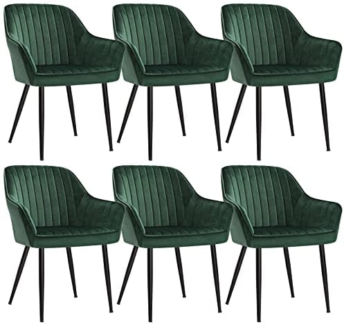 SONGMICS Esszimmerstuhl, 6er Set, Küchenstuhl, Sessel, Samt, Polsterstuhl mit Armlehnen, Loungesessel, bis 120 kg belastbar, Metallbeine, für Esszimmer, Küche, grün-tintenschwarz LDC087C01-6