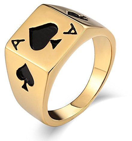 Daesar Edelstahl Ringe Herren, Männer Ring Personalisiert Gold Siegelring Poker Spade A Größe 65 (20.7)