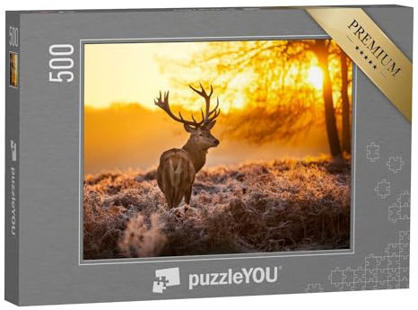 puzzleYOU: Puzzle 500 Teile „Rothirsch in der Morgensonne“ – aus der Puzzle-Kollektion Tiere, Natur, Hirsche, Tiere in Wald & Gebirge