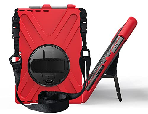 ZORSOME Custodia per Microsoft Surface Pro 7/6/5/4/7+, guscio infrangibile tre in uno, a prova di caduta, antipolvere, antiurto, con staffa multifunzione girevole a 360 gradi, rosso