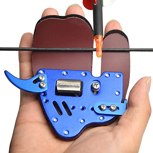 SHARROW Bogenschießen Fingertab aus Leder Fingerschutz Handschutz Einstellbare Handschuhe Finger Tab für Recurvebogen RH/LH (XL, Blau/Rechte Hand)