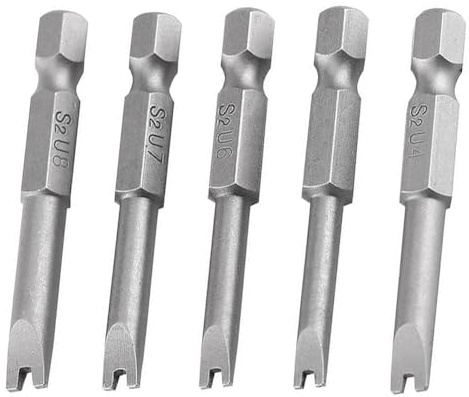 5 Embouts de Tournevis en Forme de U, Jeu D'Embouts en Acier Allié S2 U4/U5/U6/U7/U8 Avec Tige Hexagonale de 1/4, Embouts Magnétiques, pour Tournevis Électriques, Perceuses Pneumatiques
