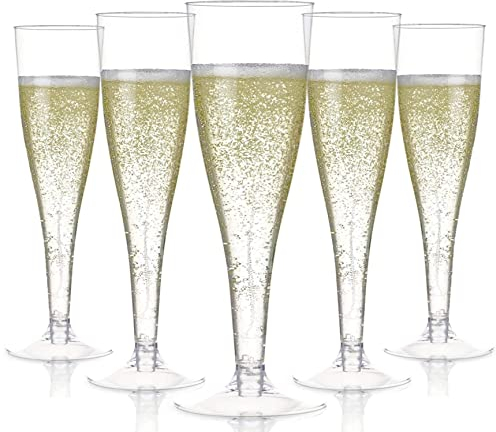 LATERN 54 Pièces Flûtes à Champagne en Plastique, 150ml Verres à Champagne Transparents Gobelets à Vin Réutilisables à Tige pour Fêtes de Douche D'anniversaire Mariage Jardin (5 x 17cm)