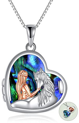YAFEINI Pferd Medaillon Halskette Mädchen Anhänger Pferd Medaillon Kette 925 Sterling Silber Schmuck Geschenk für Damen Freund (Pferd Medaillon Halskette)