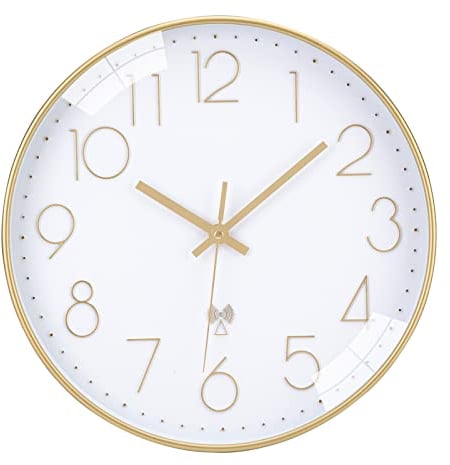 ACCSHINE Radio Controlled Wall Clock, Noiseless Silent 30cm Quartz Battery Powered Large Easy to Read Wall Clock for Home Kitchen Bedroom Office (White)