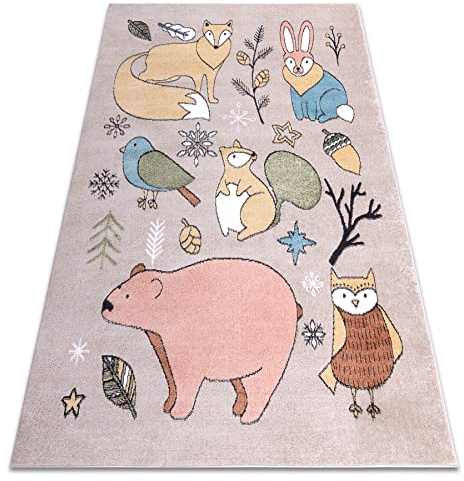 rugsx Teppich Fun Forester Kinderteppich für Babyzimmer, Spielteppiche, Kinderzimmer, Moderne, Tiere, Wald beige 80x150 cm
