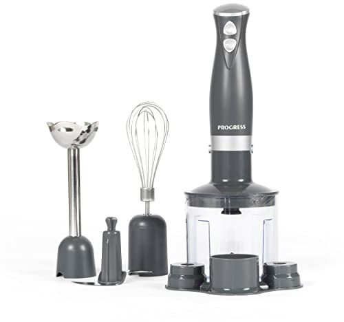 Progress EK2827PGRYPMDIRDG Shimmer 3 In 1 Blender Set, Hand Held Whisking, Blending & Chopping Functions, 2 Speed Settings, Stainless Steel Blades, 500 ml Chopping Bowl, 350 W, Dark Grey