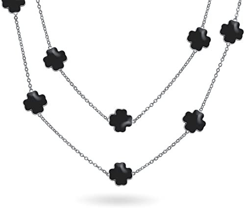 Bling Jewelry De Fleurs Noires Long Collier Station Émail Nacré Plaqué Argent Fr-Auction Title Pour Femmes