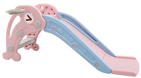 Rutsche für Kinder Sinbide mit Basketballständer Kletterleiter mit Rutschauslauf, Verstrebung, Haltegriffen, für Kinder ab 2 Jahren (Rosa)