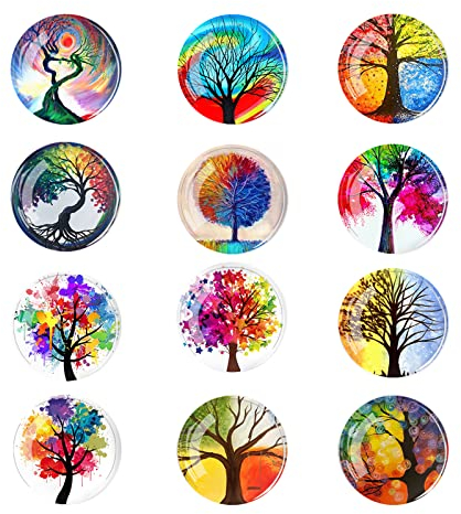 FuninCrea 12 Pack Tree of Life Fridge Magnets 3D Glass Notice Board Office Magnets Set Aesthetic Tree of Life Small Fridge Magnets Decorative Refrigerator Magnets for Home Office Whiteboard (01#)