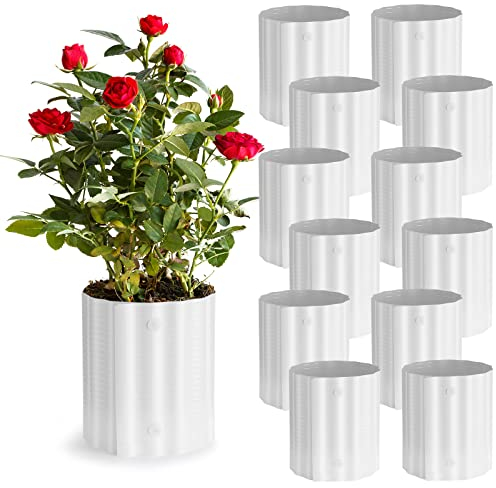 Queekay 12 Pcs Winter Rose Collar Warm Cones Rose Bush Covers for Winter Protection Plant Cover Connectable Plant for Sapling Bush from Wind Freeze Animals Eating (White)