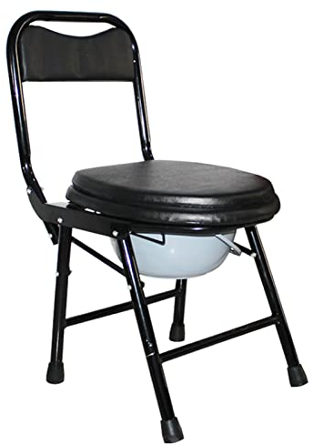 HEBEHO Chaise percée Pliante pour Personnes âgées, handicapées, Chaise Pot de Chambre Adulte en Acier avec Seau/Dossier, siège de Toilette rembourré, Noir