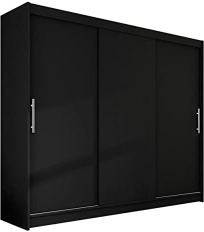 Mirjan24 Kleiderschrank Aston II, Garderobe, Schlafzimmer, Schwebetürenschrank, Schlafzimmerschrank, Schiebetürenschrank (Schwarz, ohne Beleuchtung)