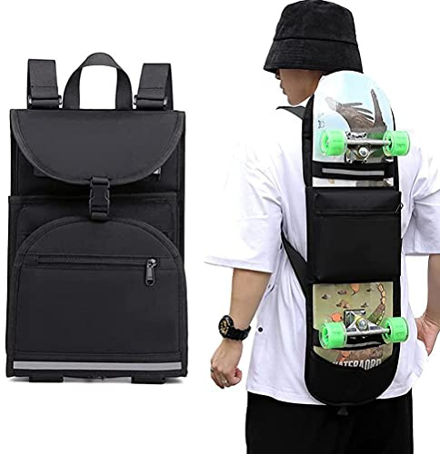 Elolicu Skateboard Backpack Bag, Foldable Carrier Travel Skateboard Bag Regular Skateboard Longboard Bag Adjustable Shoulder Straps for Electric Skateboard Universal Street Trend Girls and Boys