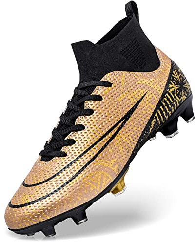 DimaiGlobal Fußballschuhe Herren High Top Spike Microfaser Cleats Professionelle Fussballschuhe Jugendliche Athletics Trainingsschuhe Outdoor Sportschuhe Fußball Stiefel 45EU Gold