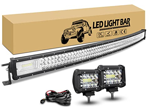 RIGIDON 127cm 50 zoll 648W led lichtbalken gebogen, 2 x 10cm 60W led offroad zusatzscheinwerfer und 12v kabelbaum kit, arbeitsscheinwerfer lampe led bar für auto kfz pkw lkw 4x4 fahrzeuge