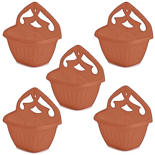 ZARVICZONIA Planters Pots - Wall Mounted for Plants and Flowers (Pack of 1, 2, 3, 4, 5) (Terracotta (Pack of 5))