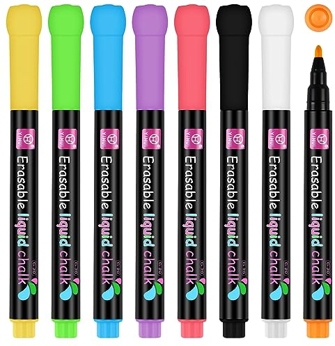 OFFCUP Dry Erase Markers, 8pcs Whiteboard Pens, Whiteboard Markers Liquid Chalk Markers Pens White Board Markers Erasable Wipe Whiteboard Compact Marker Fine Tip Whiteboard Pen For Kids (B)