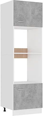 Tidyard Armoire à Micro-Ondes Armoire de Rangement de Cuisine à 4 étagères Meubles de Cuisine Étagère à Four à Micro-Ondes Gris béton 60x57x207 cm Aggloméré