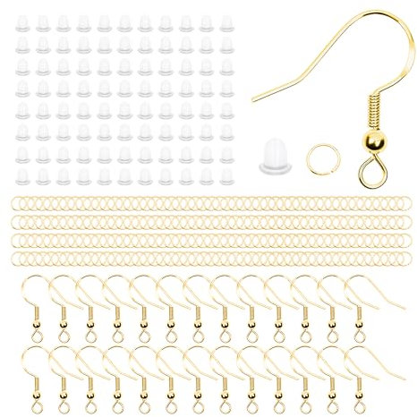 Rumyve Earring Making Supplies Kit 925 Silver Allergy Proof,300 Earring Making Supplies Kit,Hypoallergenic Ear String Hook DIY Jewelry Custom Made(Gold)