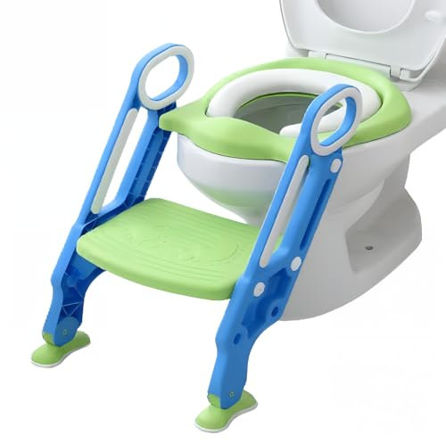 MUL-BOUTIQUE Reducteur Toilette Enfant avec Siège Moelleux,Rehausseur Toilette Enfant avec Marche à Pente Réglable,Les Wc Bebe sont Pratiques et Faciles à Installer (bleu-vert)