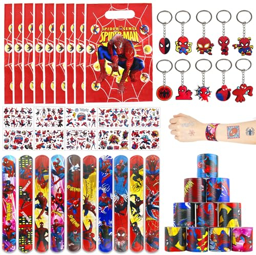 Beamely Party Mitgebsel Kindergeburtstag, 40 Stück Avenger Spielzeuge mit Slap Armbänder, Aufklebern, Schlüsselanhänger, Candy Tüten für Jungen MädchenGeburtstagsgeschenk Favors (Rote Spinne)