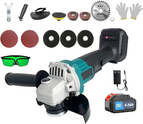 Akku-Winkelschleifer, Kompatibel mit Makita Bürstenlo,18V Trennschleifer Scheibe 125mm Schleifen mit 2x5500mAh Akku， Mehrere Zubehörteile ，zum Entfernen von Farbe und Mörtel, zum Schleifen