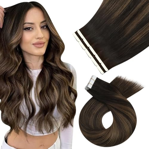 Moresoo Tape in Extensions Echthaar Balayage Braun 50cm Invisible Tape Extensions Echthaar Glatt Remy Haarverlängerung Echthaar Tapes 25g 10 Stück #2/6/2