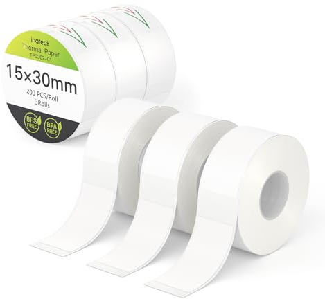 Inateck Etikettenpapier, wasser- und ölabweisendes Thermopapier, Etikettenpapier mit Abstand für Büro und Zuhause, 3 Rollen/Box, 14x30mm, kompatibel mit dem Inateck Etikettendrucker PR2003