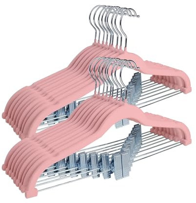 ManGotree Cintres pour Pantalons avec Pinces Mobiles, cintres en Velours antidérapants, cintres Peu encombrants pour Chemises, Pantalons, Robes, Jupes, Manteaux (18 Paquets, Rose)