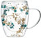 ARSBORUI Doppelwandige Kaffeetassen, 350ml Doppelwandige Kaffeegläser, Latte Macchiato Gläser mit Henkel, Klare Glasbecher mit blumen, Teegläser Trinkgläser für Cappuccino,Tee,EIS,Milch,Bier (Blue)