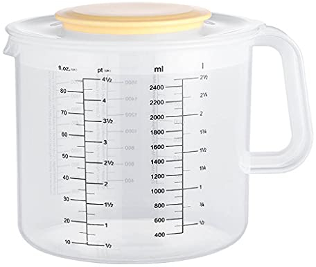 Lot de 1 gobelets doseurs gradués de 2.5 l avec couvercle en plastique transparent