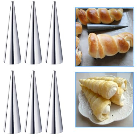 NIXNUT Sahnehorn-Formen, Kegelform, Croissant-Form, konische Cannoli-Form, Röhrchen, Edelstahl, Brotbackwerkzeug, 6 Stück