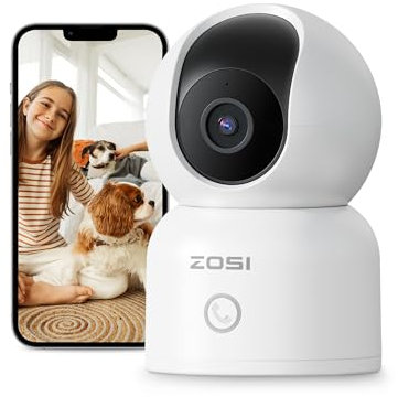 ZOSI 2MP Pan/Tilt WiFi Indoor Camera, 360° Views Baby/Pet Dog Monitor with App, One-Touch Calling, 2.4G Security Camera, 33ft Night Vision, Smart Detection, 2 Way Audio, Cloud & SD Card Storage