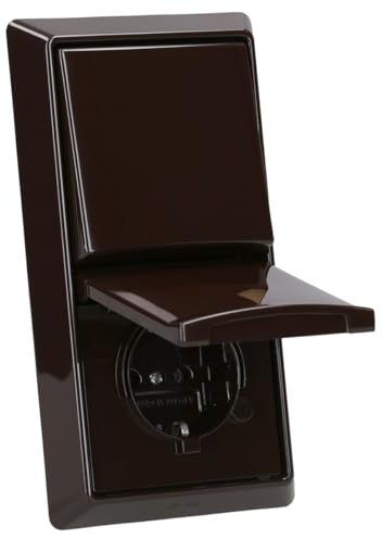 Busch-Jaeger Allwetter 44 Set: SCHUKO Steckdose mit Klappdeckel 20 EUGK-31-101 IP 44 + Wippschalter-Einsatz 2000/6 US + Wippe 2106-31 + 2-fach Rahmen 2102-31, Braun UP