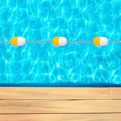 Poolteiler-Seilschwimmer Schwimmende ovale Sicherheitstrennwand für Schwimmbecken – gelbe und weiße Schwimmbecken-Bahnlinien für Abtrennen gefährlicher Bereiche – Pool-Sicherheitsseil mit Schwimmern z